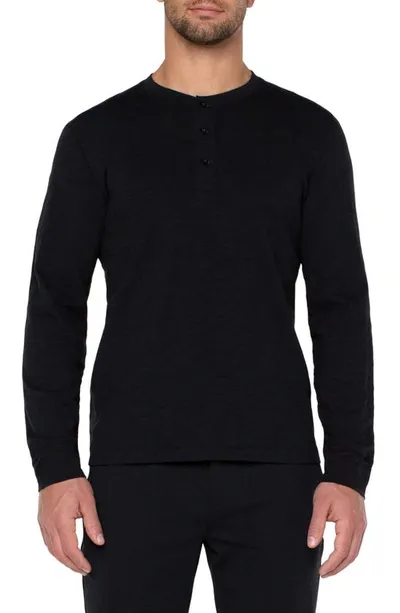 Liverpool Los Angeles Cotton Slub Knit Henley In Black