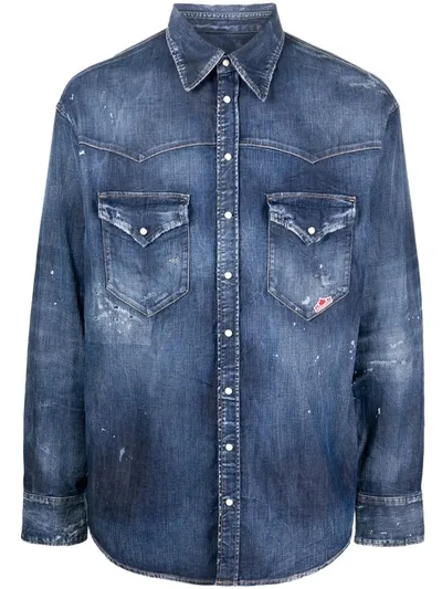 Dsquared2 Logo-patch Denim Shirt In Blue