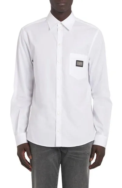 Dolce & Gabbana Cotton Martini-fit Shirt With Branded Tag In Weiss