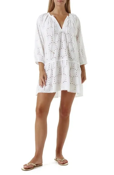 Melissa Odabash Ashley Eyelet Detail Cotton Cover-up Tunic In White Fan