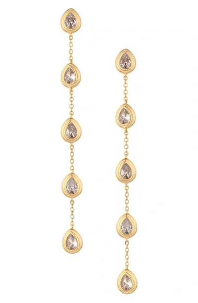 Ettika Single File Crystal Cubic Zirconia Teardrop Linear Drop Earrings In 18k Gold Plated