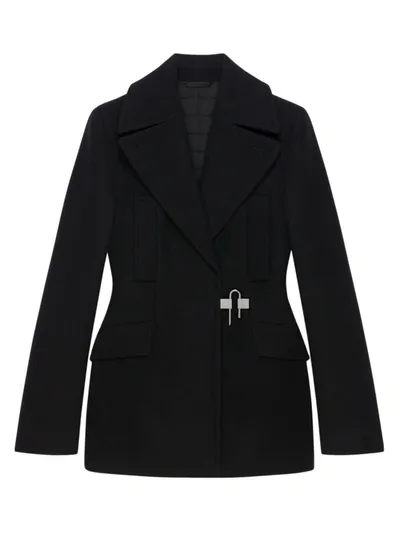 Givenchy U-lock Buckle Quilted Wool Peacoat In Black