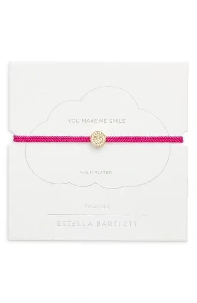 Estella Bartlett - Pave Smiley Cord Bracelet Fuchsia In Gold