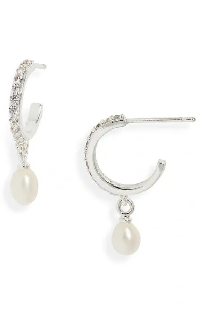 Estella Bartlett Pearl Charm Cubic Zirconia Hoop Earrings In Silver