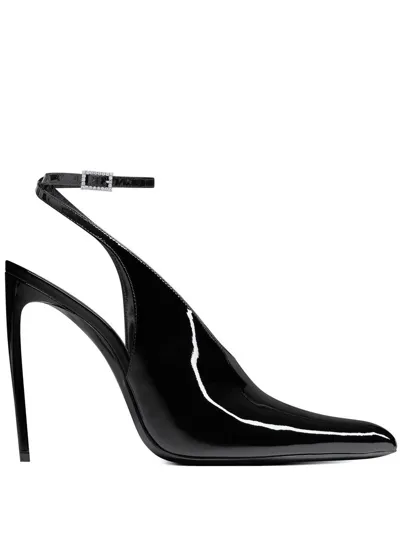 Saint Laurent Patent Leather Slingback Pumps In Schwarz