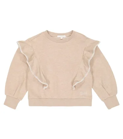 Chloé Kids' Ruffle-detail Crew Neck Sweatshirt In Beige