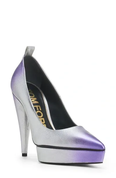 Tom Ford Ombre Leather Platform Pumps In Silver