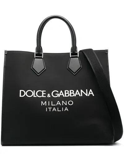 Dolce & Gabbana Logo Print Tote Bag In Black