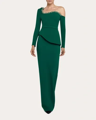 Safiyaa Aime Asymmetric Crystal-embellished Crepe Top In Green