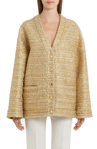 Valentino Tweed Cardigan In Brown