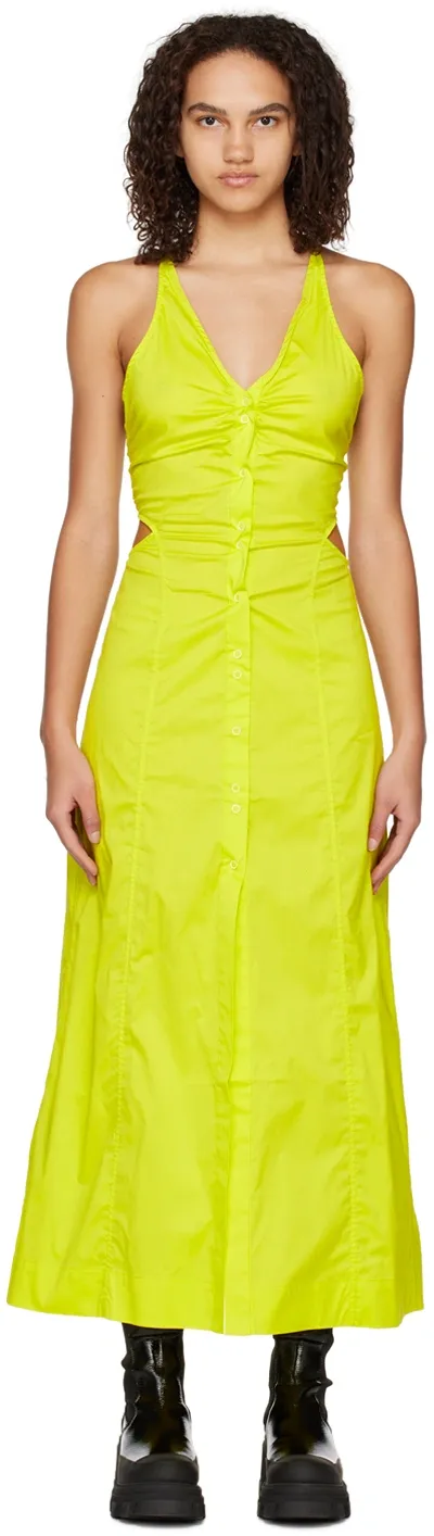 Ganni Yellow Criss-cross Maxi Dress In 794 Sulphur Spring