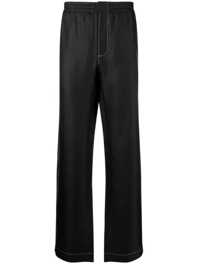 Prada Logo Patch Straight Leg Trousers In Black