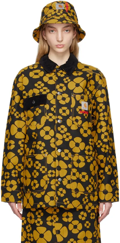 Marni X Carhatt Floral Printed Buttoned Overshirt Jacket In Green