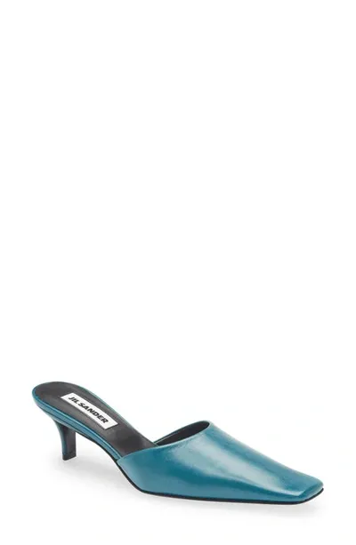 Jil Sander Leather Kitten-heel Mules In Sea Blue