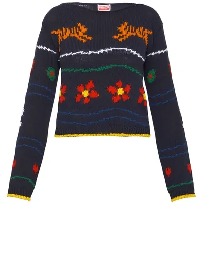 Kenzo Multicolor Embroidered Jumper In Black