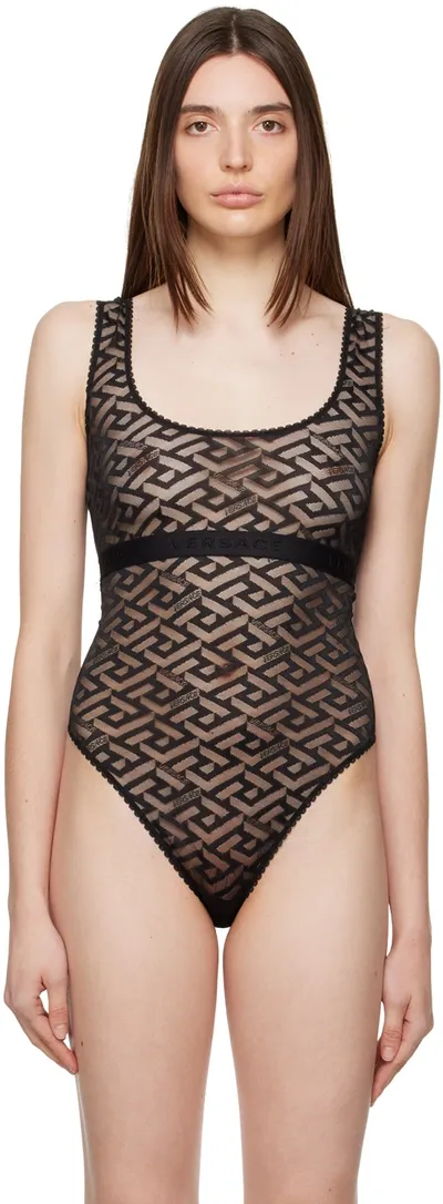 Versace Black 'la Greca' Bodysuit In New