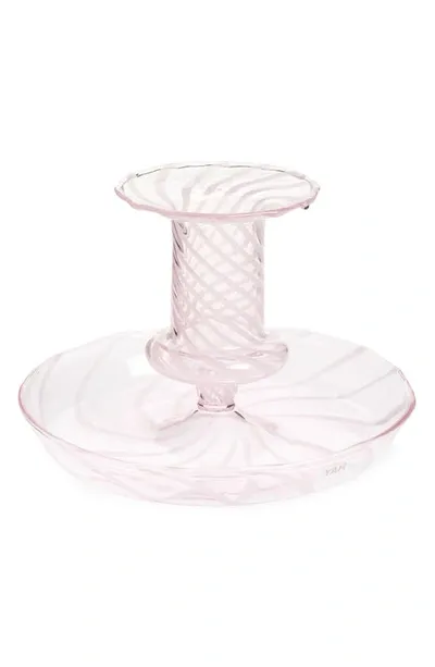 Hay Flare Stripe Glass Candle Holder In Light Pink With W Jade Stripes