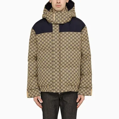 Gucci Beige/blue Gg Fabric Down Jacket