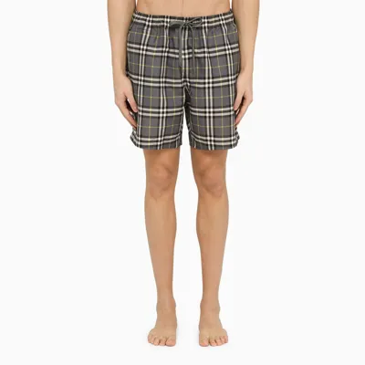 Burberry Beach Boxer Shorts With Grey Tartan Pattern