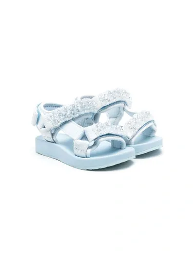 Monnalisa Kids' Embellished Touch-strap Sandals In Blue