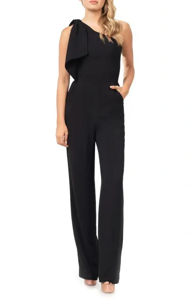 Dress The Population Tiffany One-shoulder Jumpsuit In Black