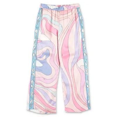 Emilio Pucci Kids'  Pantaloni Rosa Stampa Astratta In Viscosa