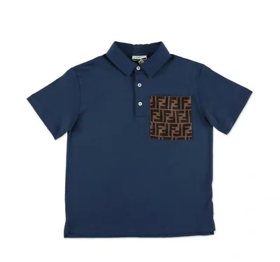 Fendi Kids'  Polo Blu Navy In Jersey Di Cotone