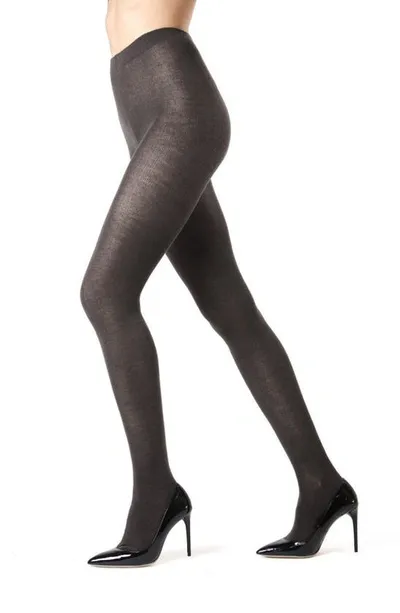 Memoi Flat Knit Sweater Tights In Charcoal