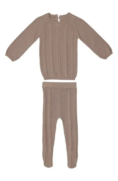 Maniere Babies' Manière Cable Knit Cotton Top & Leggings Set In Sand