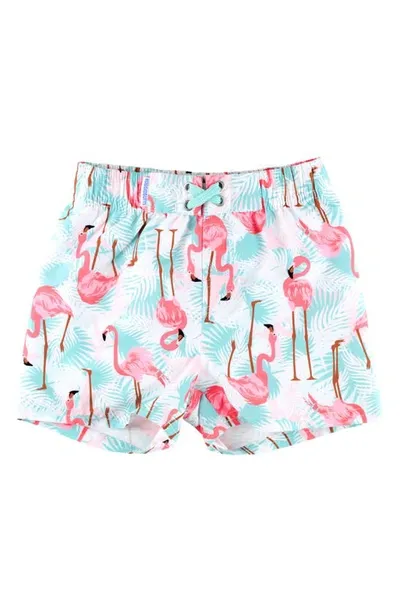 Ruggedbutts Kids' Flamingo Swim Trunks In White