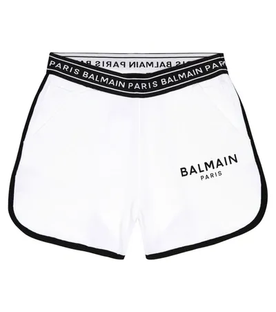 Balmain Kids' Logoed Cotton Shorts In White