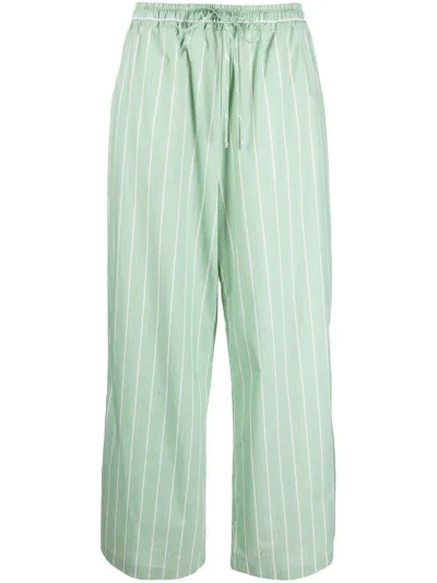 Marni Striped Cotton Poplin Wide Leg Pants In Green