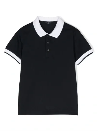 Il Gufo Kids' Black Polo Shirt With Contrasting Collar In Cotton Boy In Blue