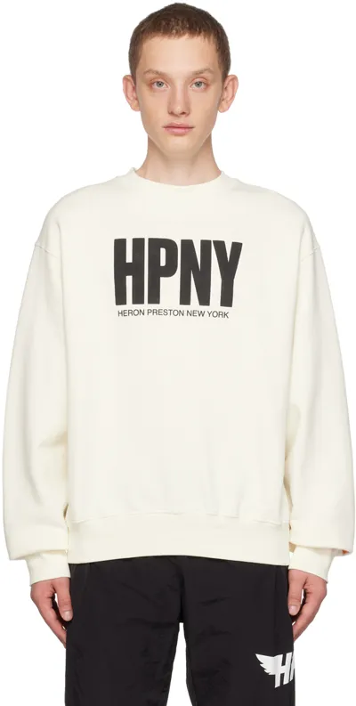 Heron Preston Flocked Logo Cotton Sweatshirt In White Black