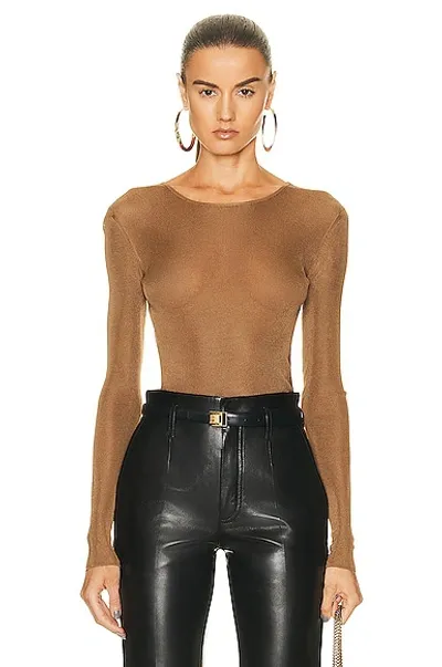 Saint Laurent Crew-neck Fine-knit Top In Brown