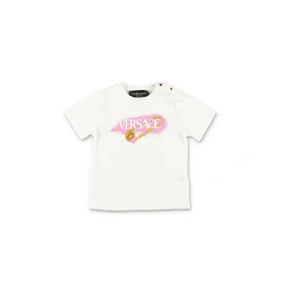 Versace T-shirt Bianca In Jersey Di Cotone Baby Girl In Bianco