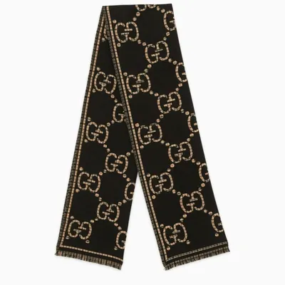 Gucci Black Gg Wool Scarf