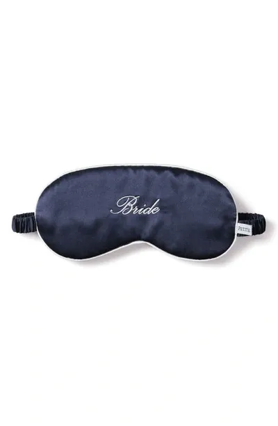 Petite Plume Bride Embroidered Silk Sleep Mask In Navy