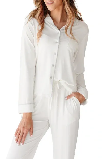 Cozy Earth Long Sleeve Knit Pajama Top In Ivory