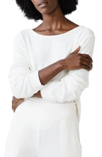 Cozy Earth Rib Long Sleeve Knit Pajama Top In Ivory