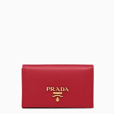 Prada Fire Red Saffiano Credit Card Holder