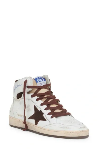 Golden Goose Sky Star Sneakers Nappa Upper And Spur Nylon Tongue Suede Star In White Beige Chocolate Brown