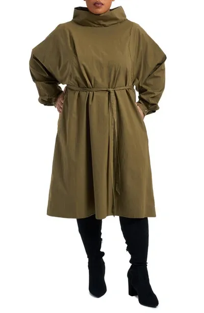 Pari Passu Judith Long Sleeve Tie Waist Midi Dress In Olive