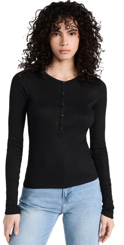 Rag & Bone The Knit-rib Henley Top In Black