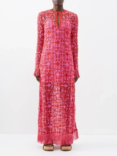 Etro Fringed Two-tone Crocheted Lace Maxi Dress In Multicolor