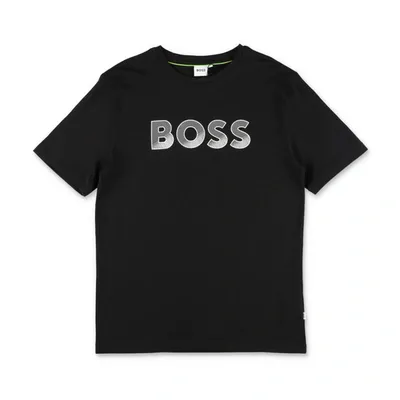 Hugo Boss Kids' Boys Black Cotton Logo T-shirt In Nero