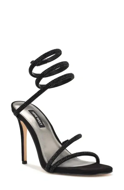 Nine West Maskill Rhinestone Ankle Wrap Sandal In Black 001