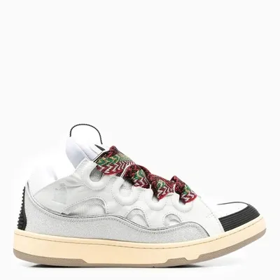 Lanvin White Leather And Glitter Curb Sneakers