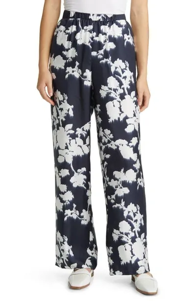 Max Mara Tenzone Abstract-print Silk Trousers In Navy