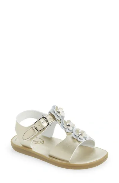 Footmates Kids' Jasmine Metallic Flower Waterproof Sandal In Soft Gold Micro